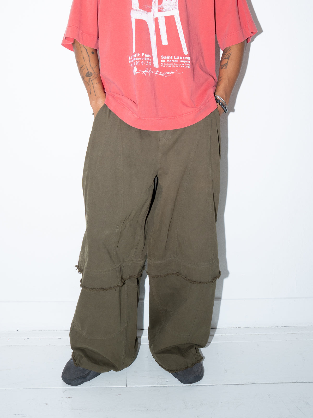 Cargo Wide Zipped Pants Green