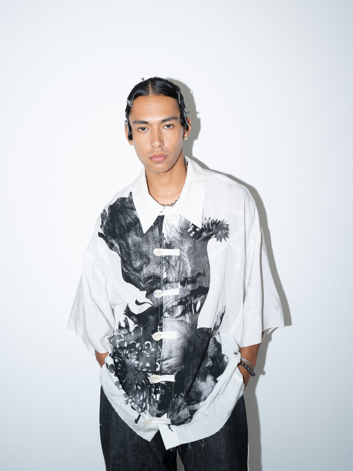 Silk Shirt White Flower Face