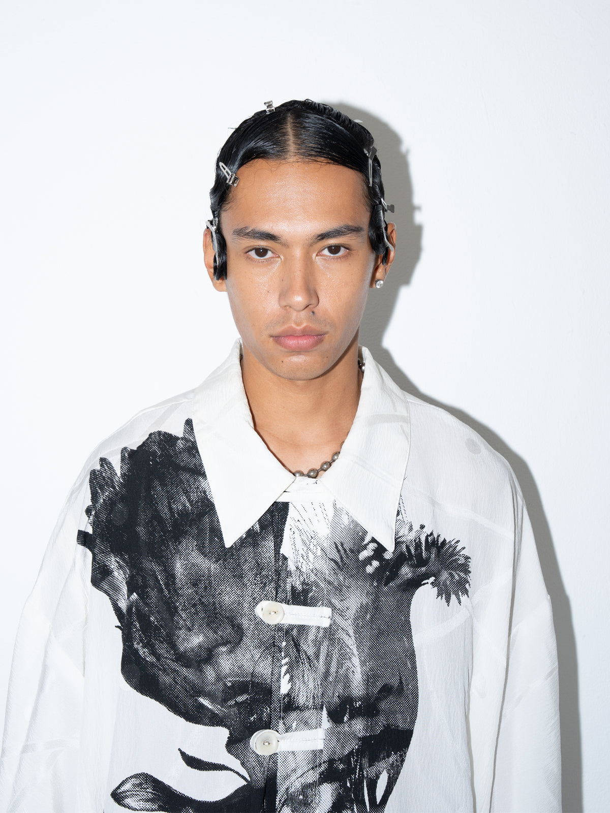 Silk Shirt White Flower Face