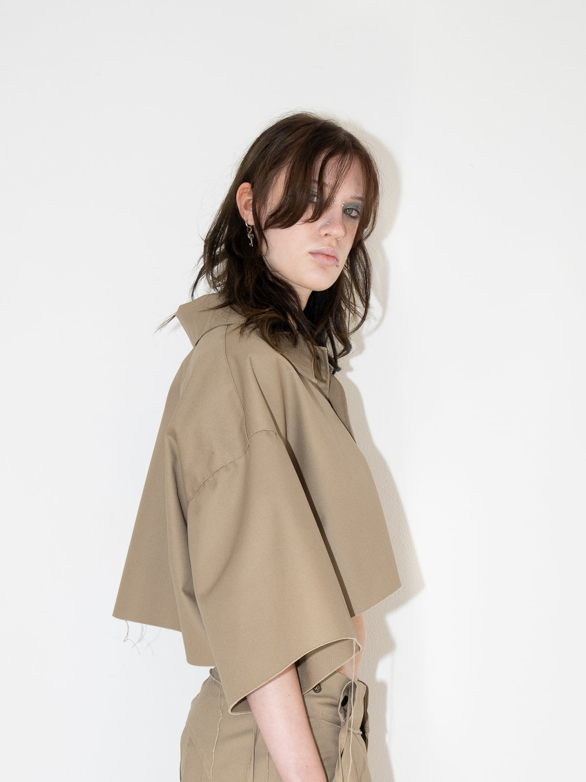 Shirt Worker Cropped Khaki Beige