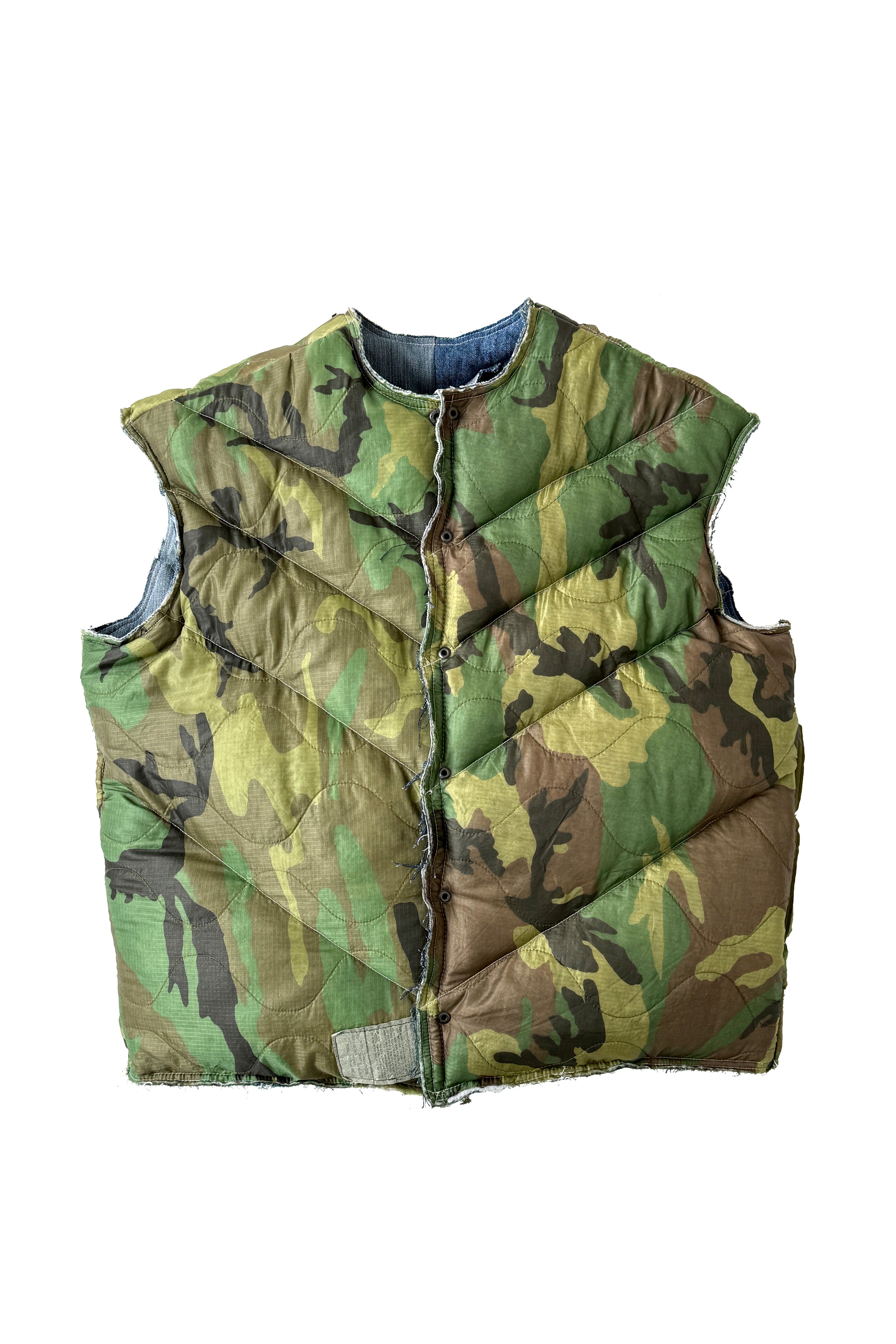Reversible Scrap Bodywarmer – Denim / Camo