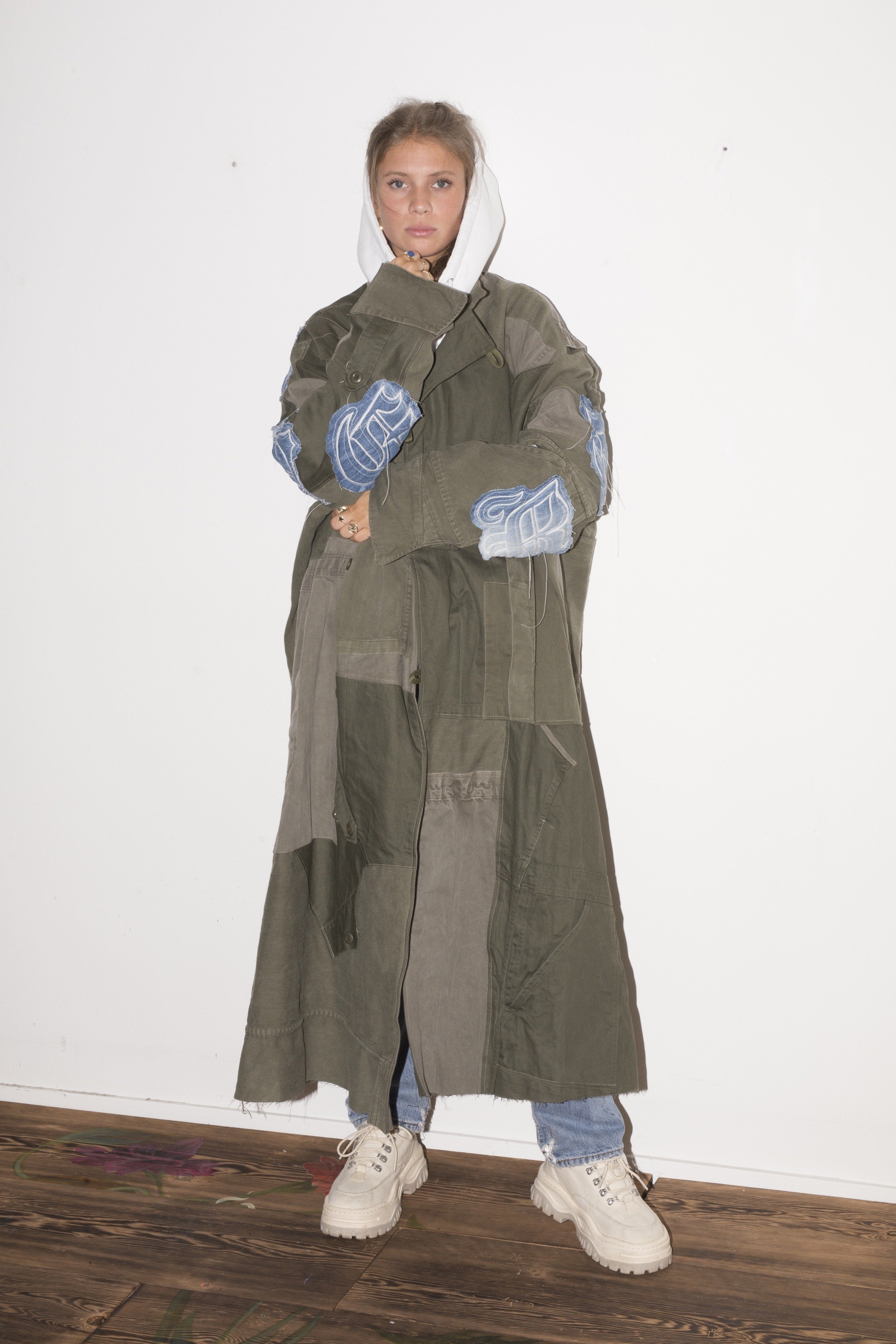 Long Boiler vs Trench Crew Logo Army Green. "ONE-OF-A-KIND"