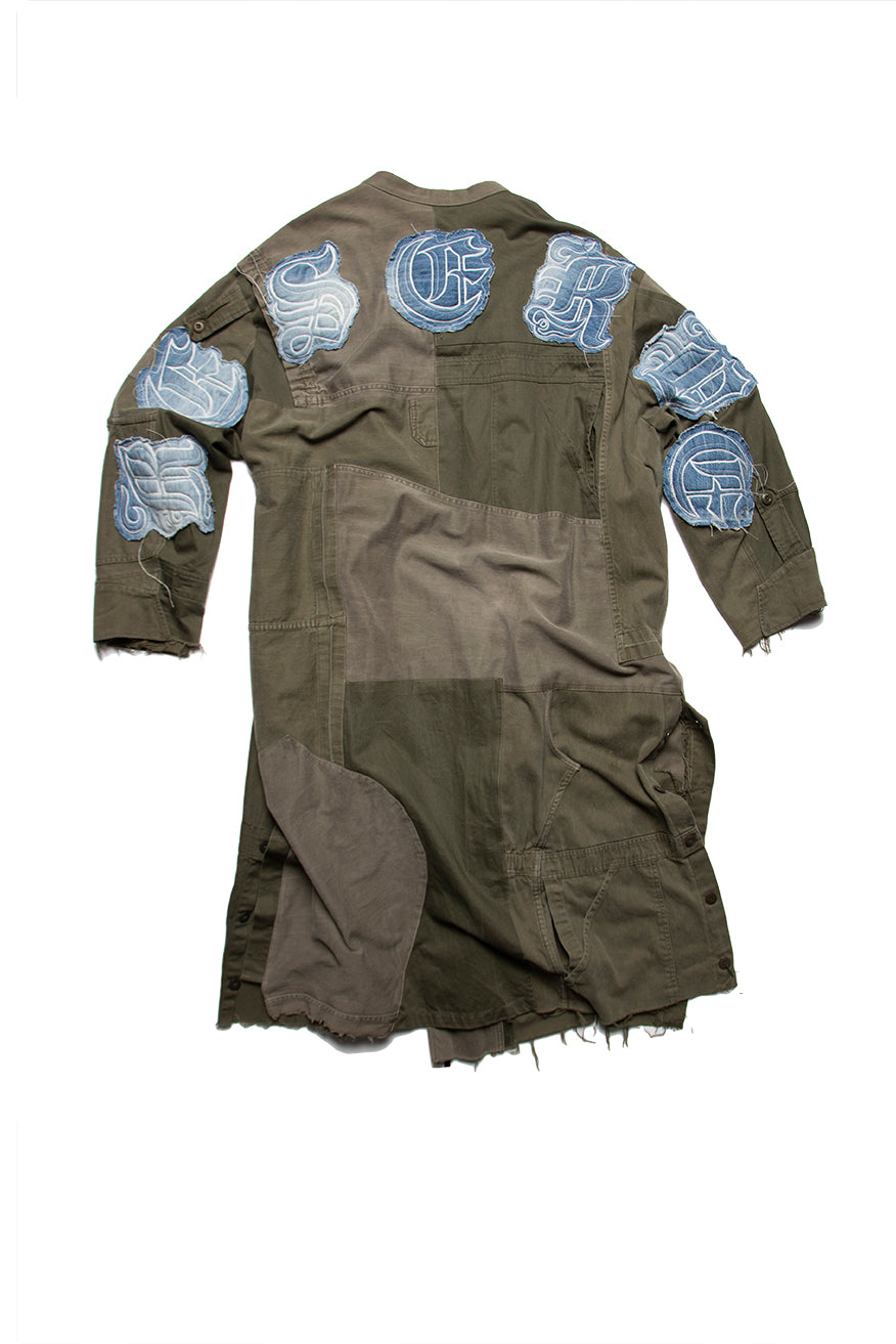 Long Boiler vs Trench Crew Logo Army Green. "ONE-OF-A-KIND"