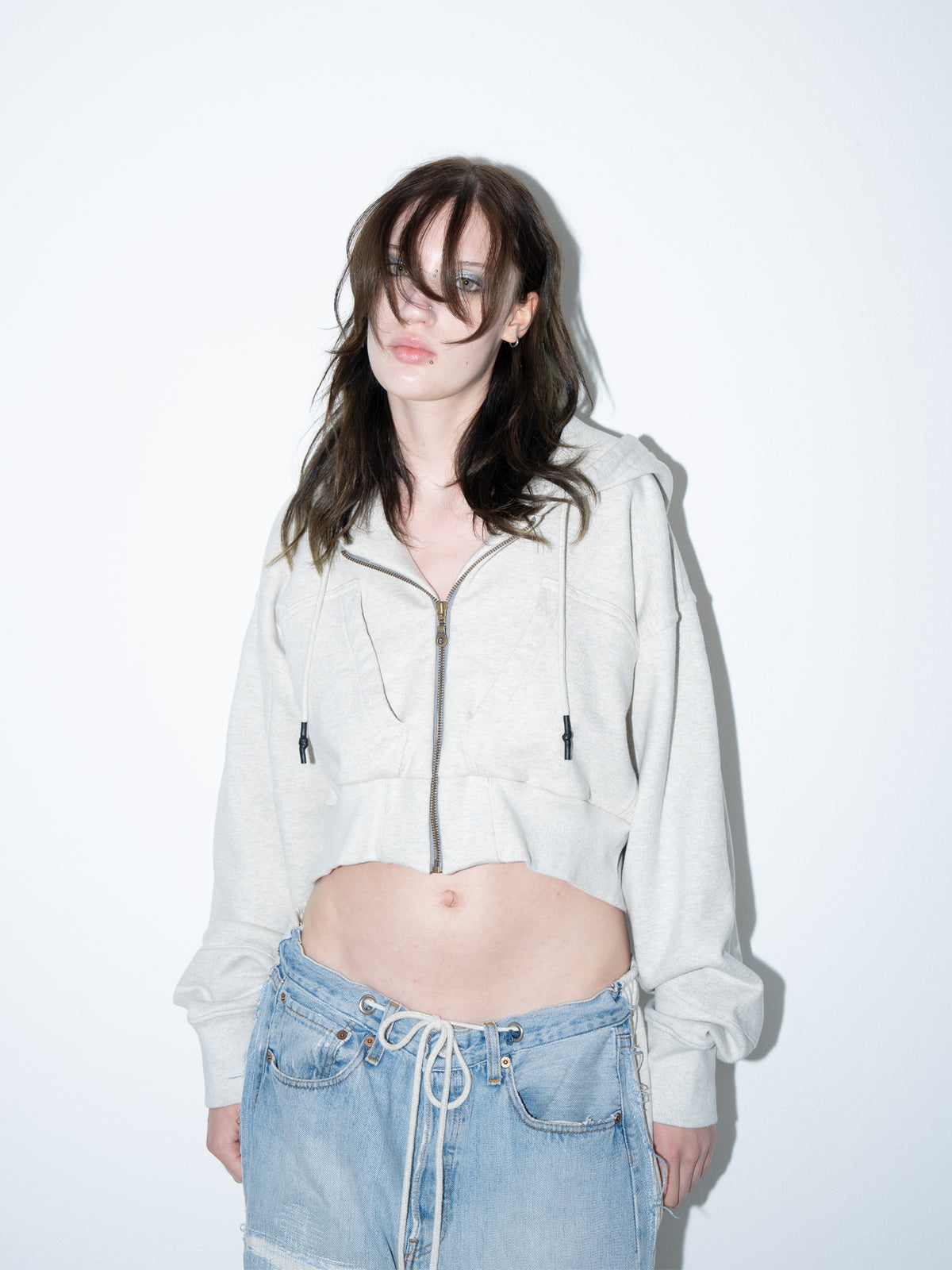 Hoodie Cropped Grey Mélange