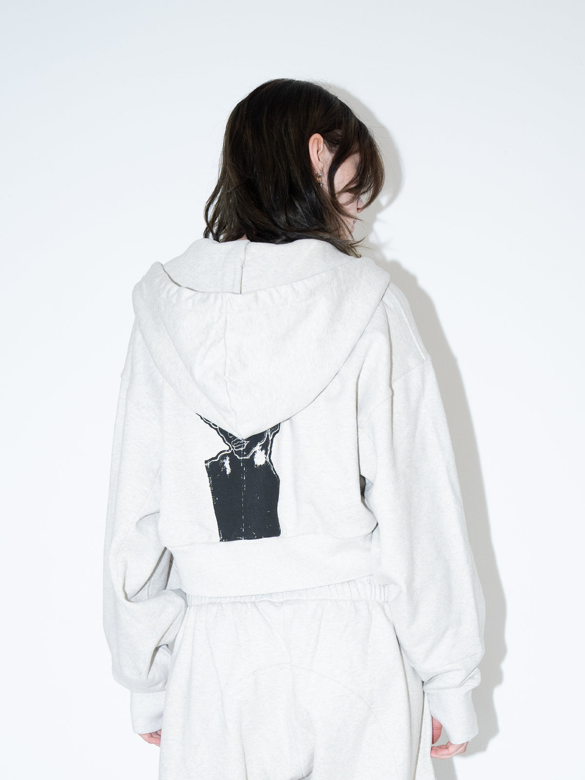 Hoodie Cropped Grey Mélange