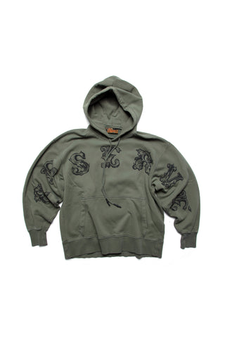 Box Hoodie Crew Logo Washed Green