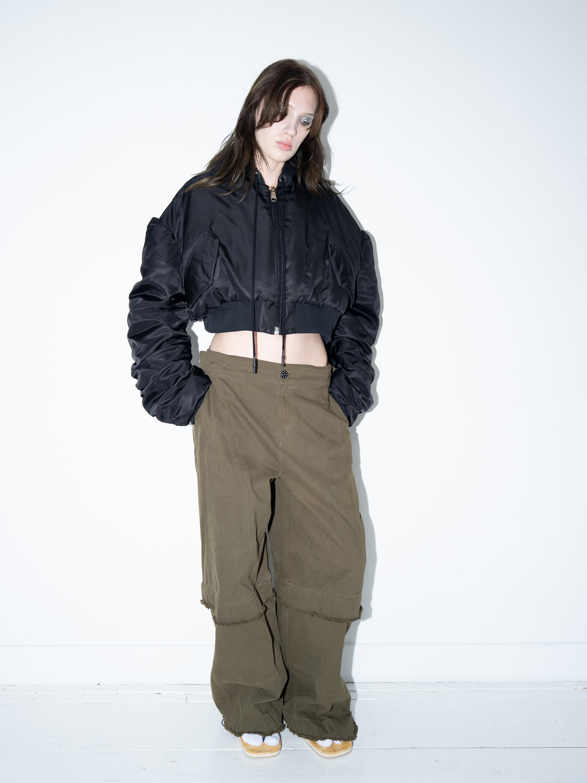 Cargo Wide Zipped Pants Green