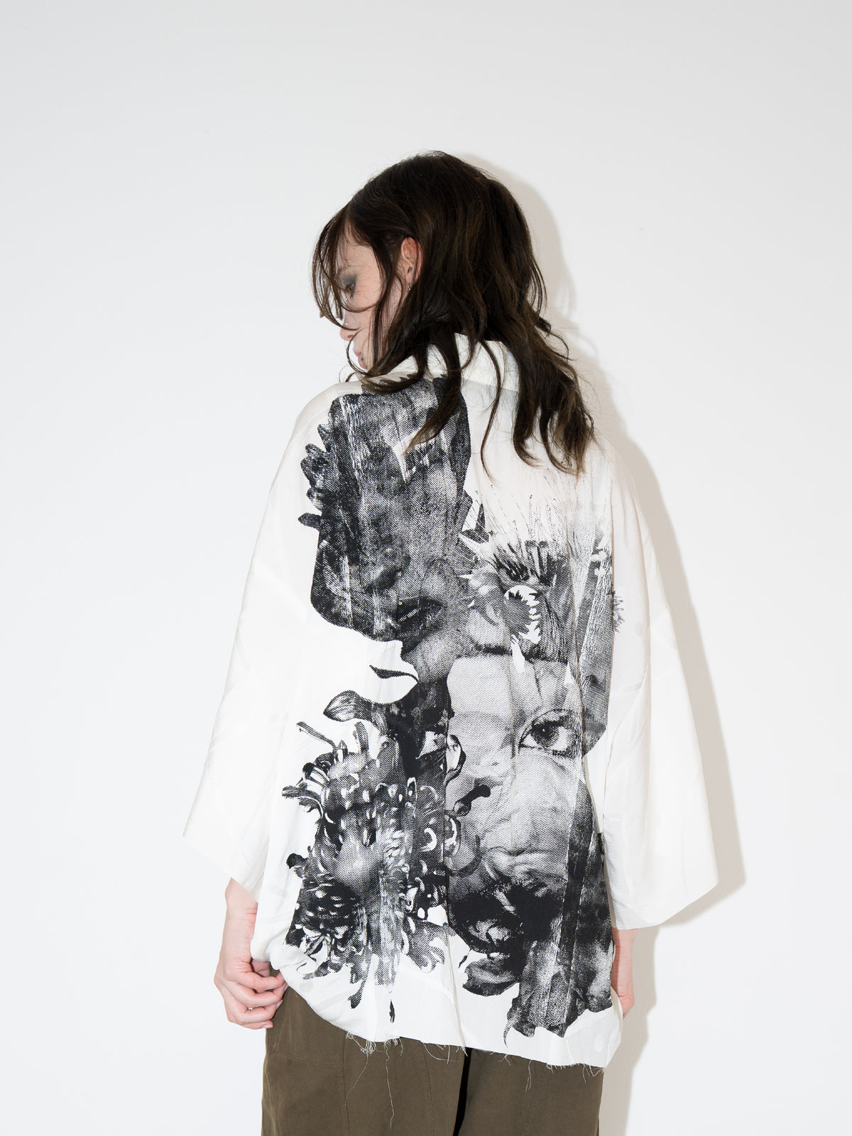 Silk Shirt White Flower Face