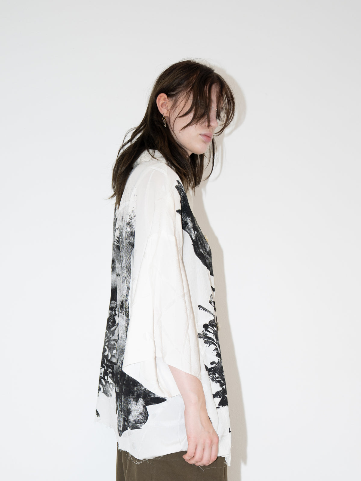Silk Shirt White Flower Face