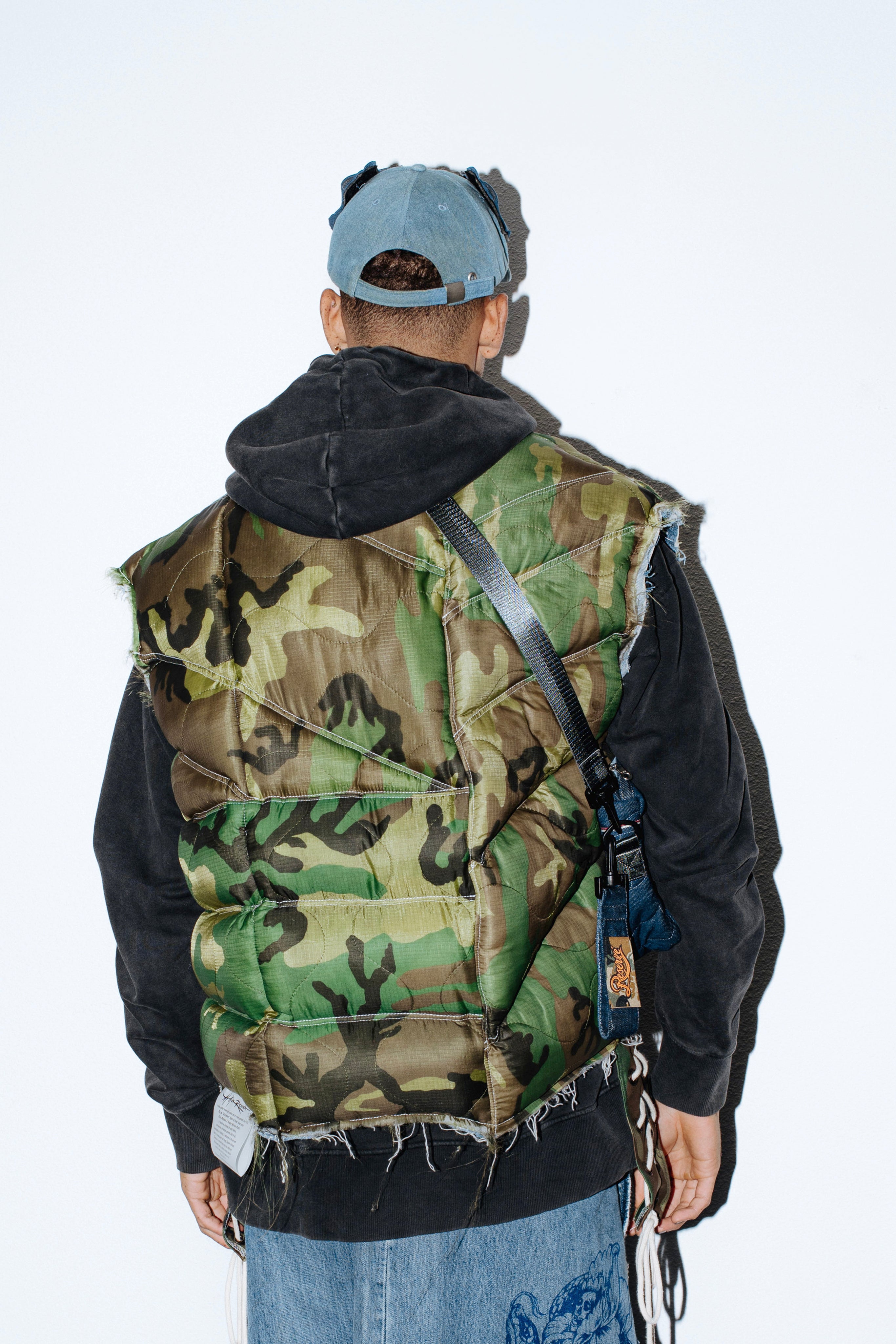 Reversible Scrap Bodywarmer – Denim / Camo