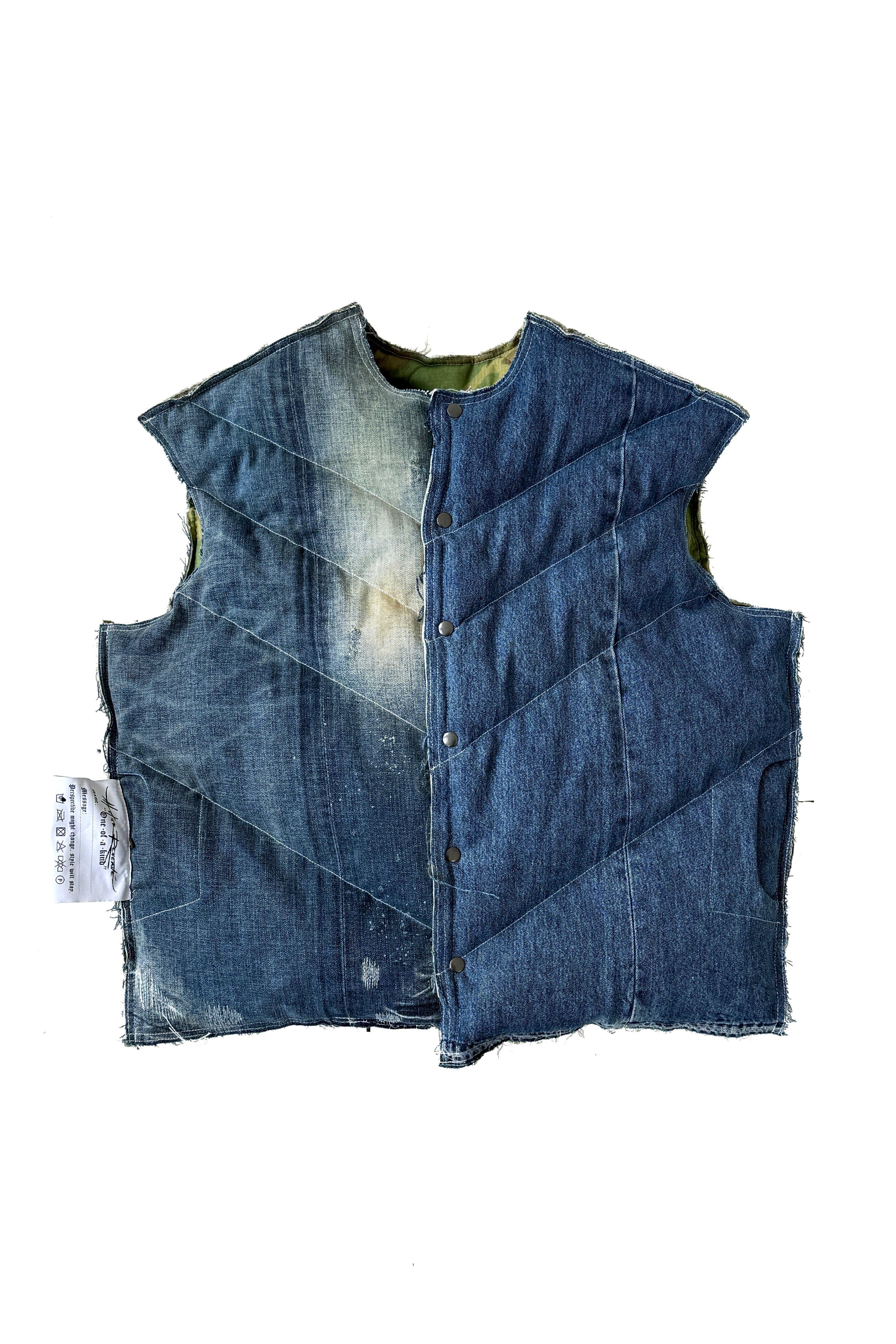 Reversible Scrap Bodywarmer – Denim / Camo