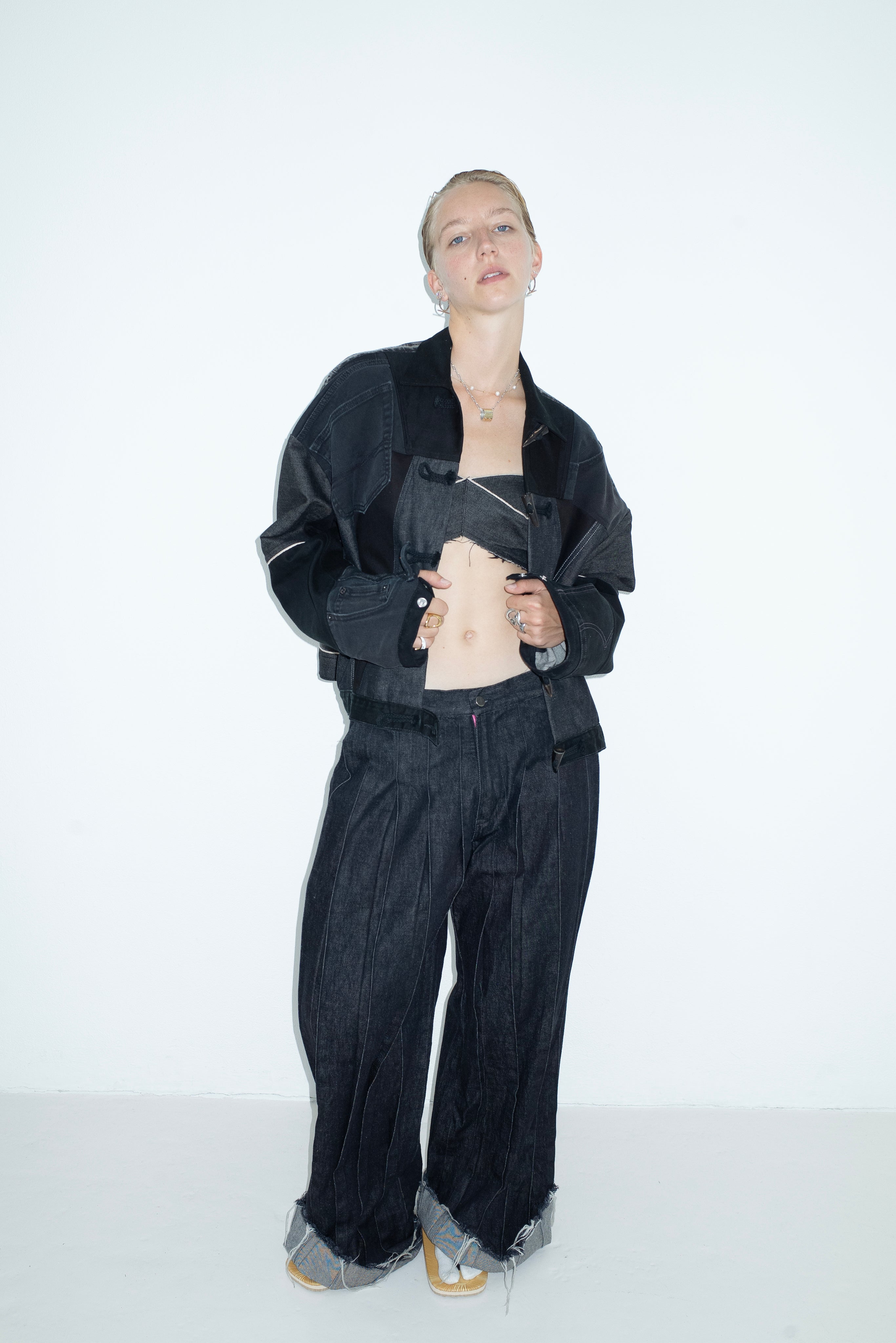 DENIM BIKER JACKET BLACK VINTAGE JEANS