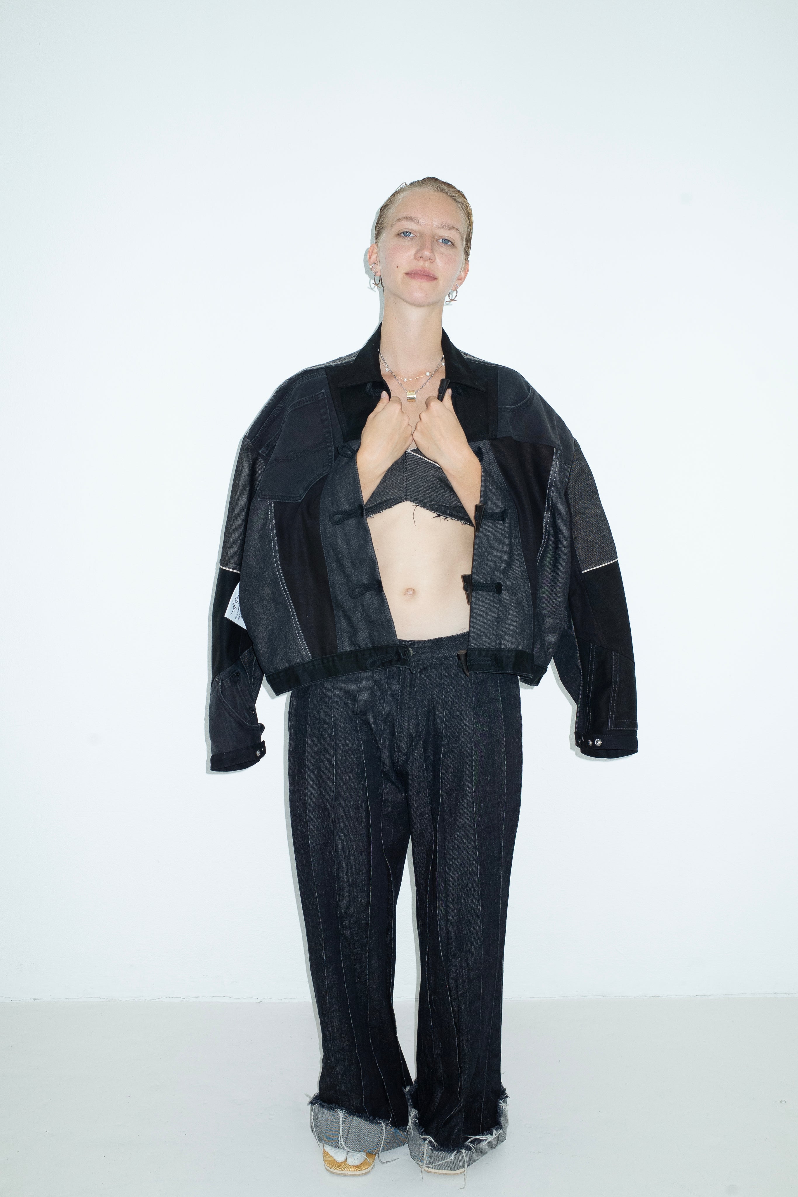 DENIM BIKER JACKET BLACK VINTAGE JEANS