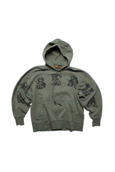 Box Hoodie Crew Logo Front Washed Green